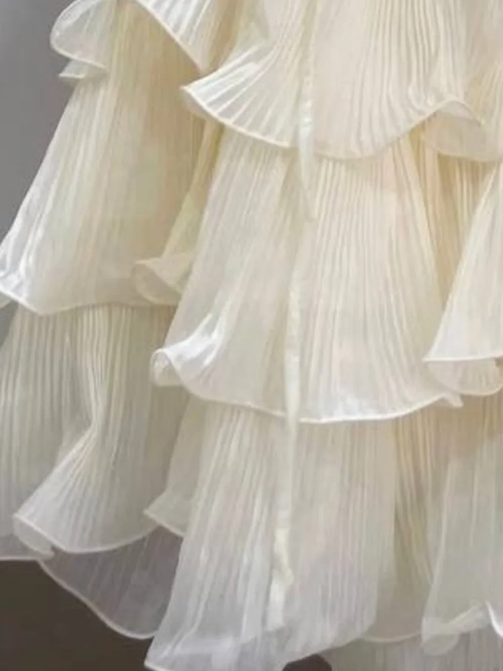 Cream Pleated Ruffle Dress - Picture 3 of 3